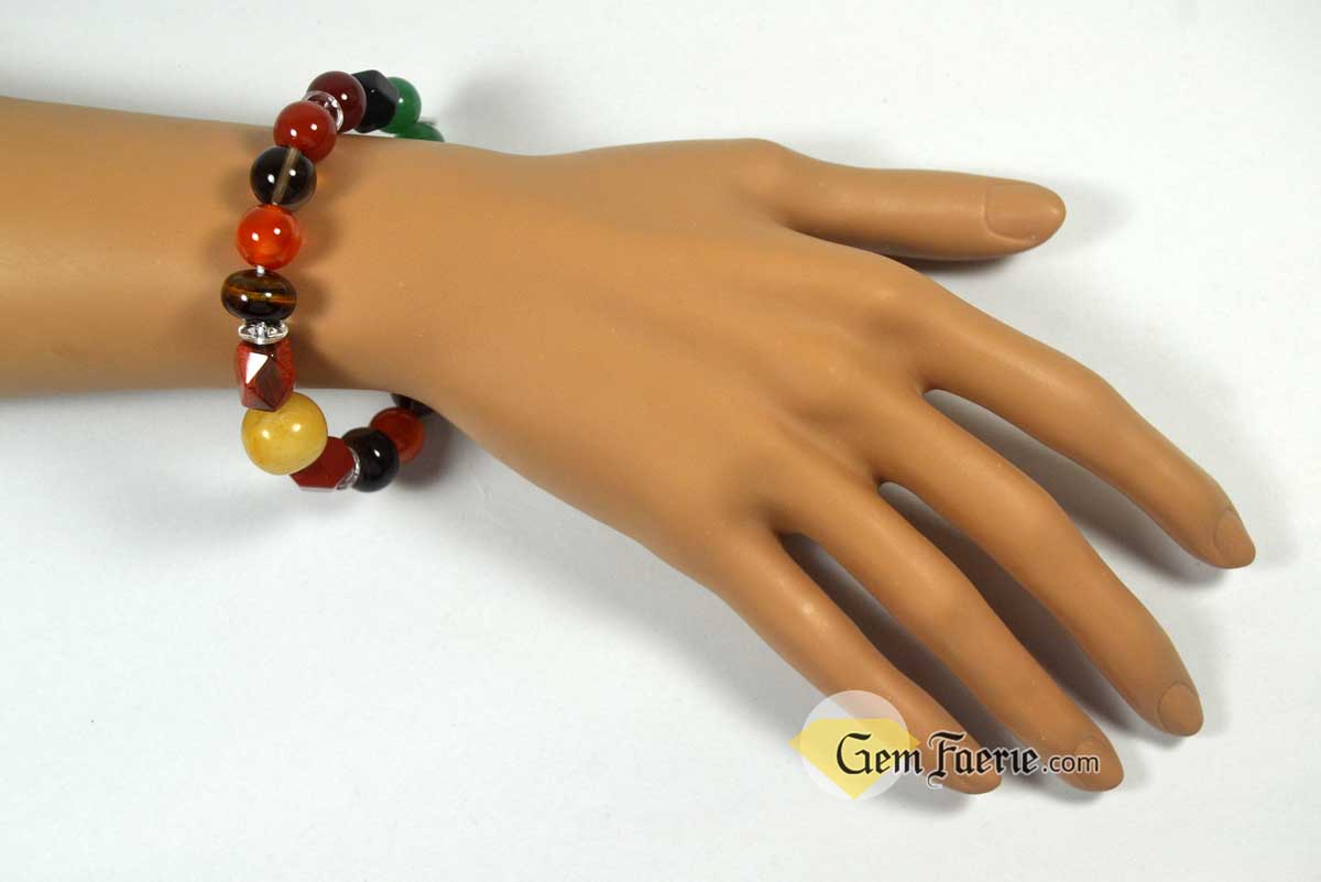 ENERGY BRACELET - Carnelian, Tiger Eye, Red Agate, Red Jasper, Clear Quartz, Yellow Jade, Green Aventurine, Smoky Quartz & Obsidian