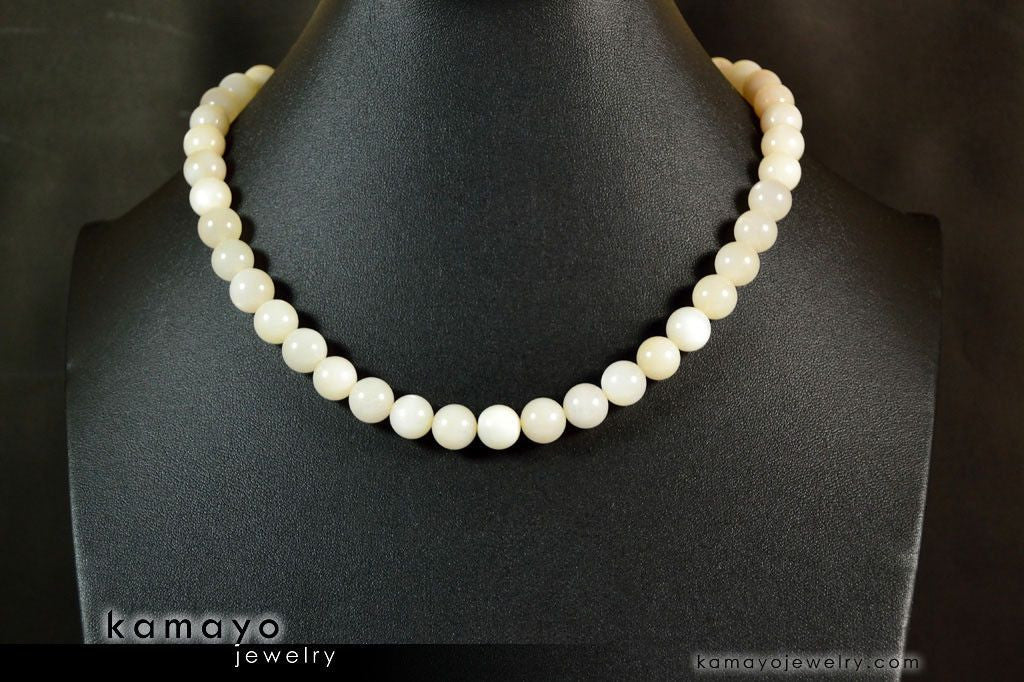 WHITE MOONSTONE NECKLACE - Round Real Moonstone Beads