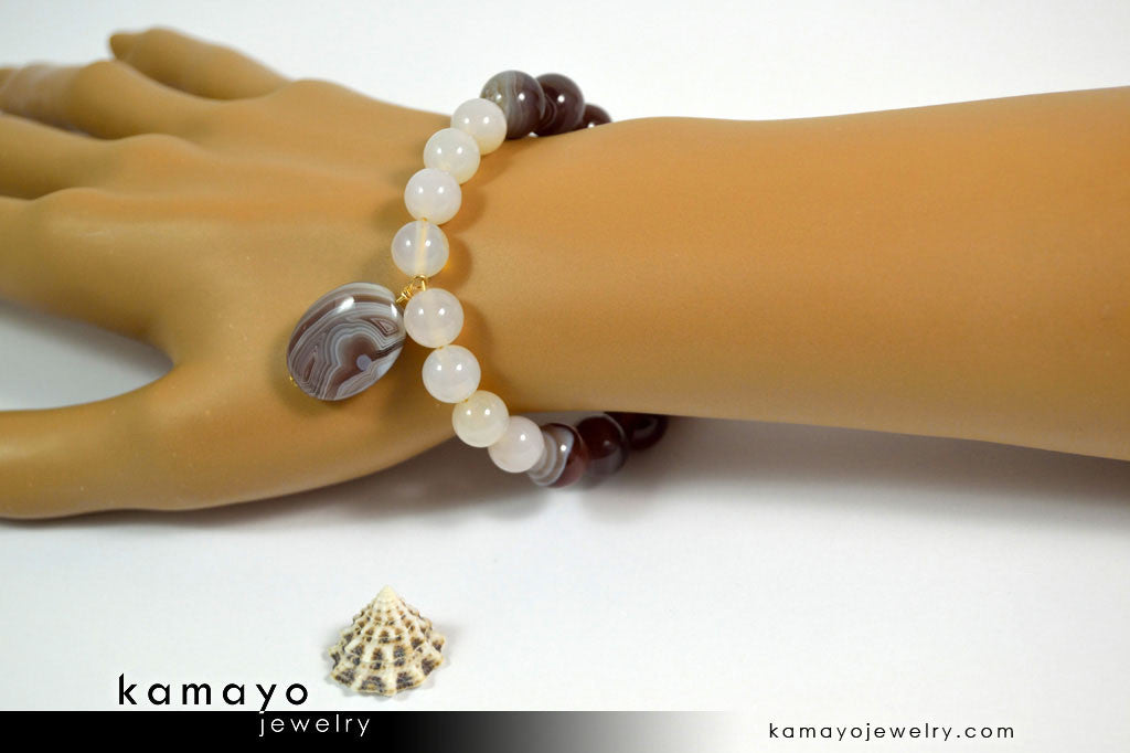 BOTSWANA AGATE BRACELET - Grey Botswana Agate Pendant and Round Beads