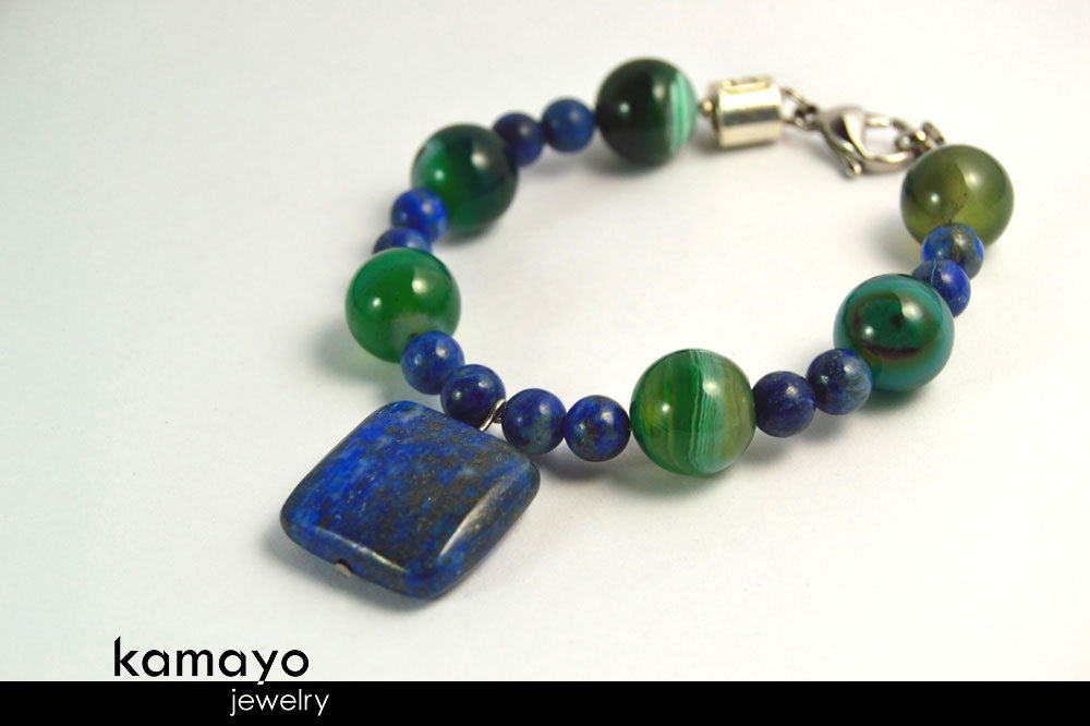 LIBRA BRACELET - Lapis Lazuli Pendant and Green Agate Beads