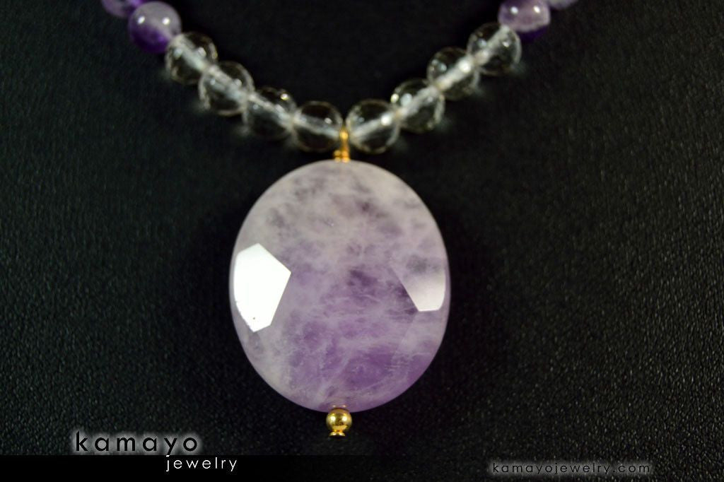 PISCES NECKLACE - Lavender Amethyst Pendant and Clear Quartz Beads