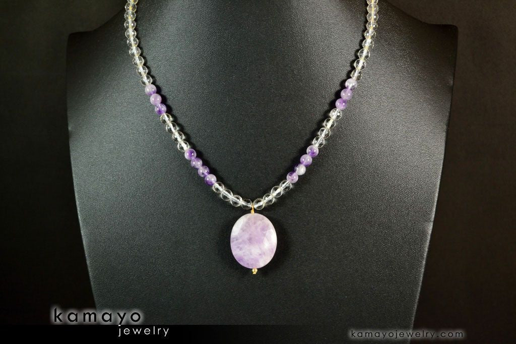 PISCES NECKLACE - Lavender Amethyst Pendant and Clear Quartz Beads