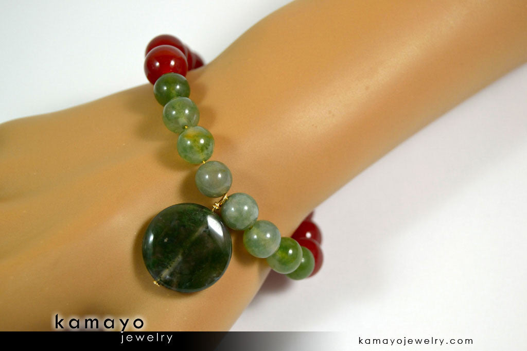 VIRGO BRACELET - Moss Agate Pendant and Sard Beads