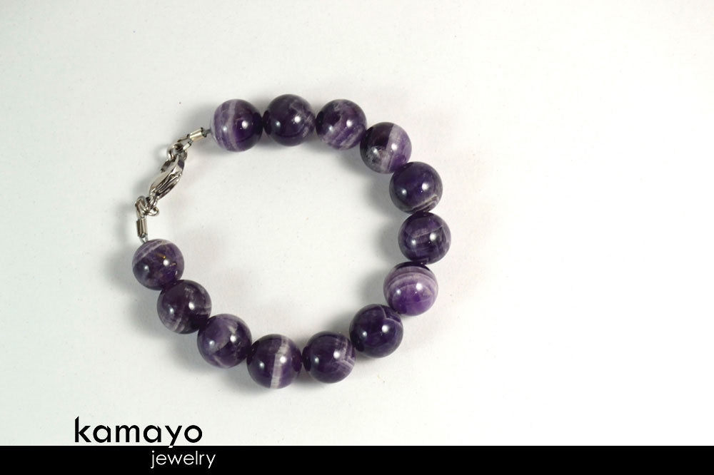CHEVRON AMETHYST BRACELET - Large Round Natural Banded Amethyst Beads