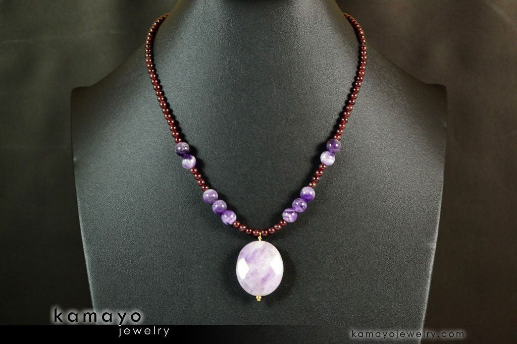AQUARIUS NECKLACE - Amethyst Pendant and Red Garnet Beads
