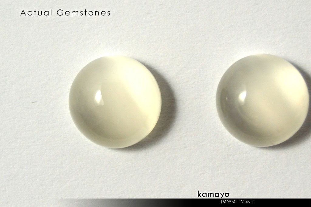 WHITE MOONSTONE GEMSTONES - Pair of 10mm Round Loose Stones for Earrings