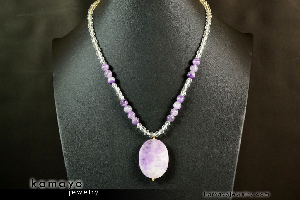 PISCES NECKLACE - Large Lavender Amethyst Pendant and Clear Quartz Beads