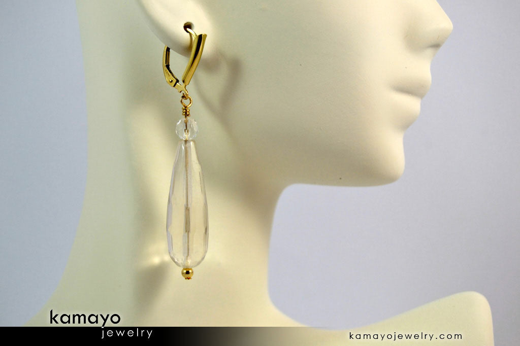 CLEAR QUARTZ EARRINGS - Long Drop Ear Rings for Women