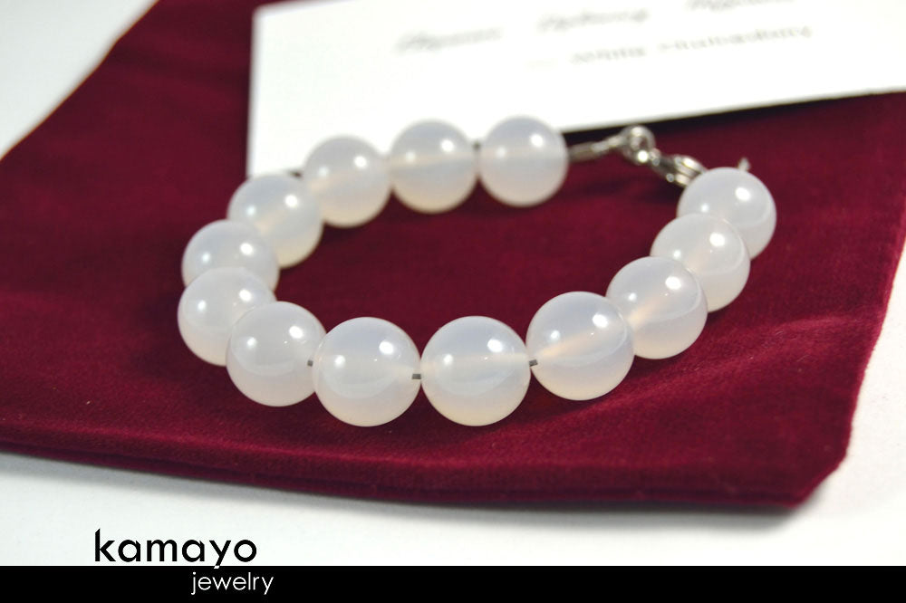 WHITE CHALCEDONY BRACELET - Large Round Beads