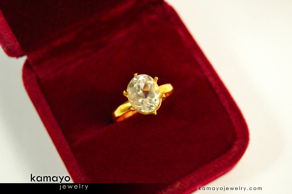 CLEAR QUARTZ RING - 10x8mm Rock Crystal Ring for Women