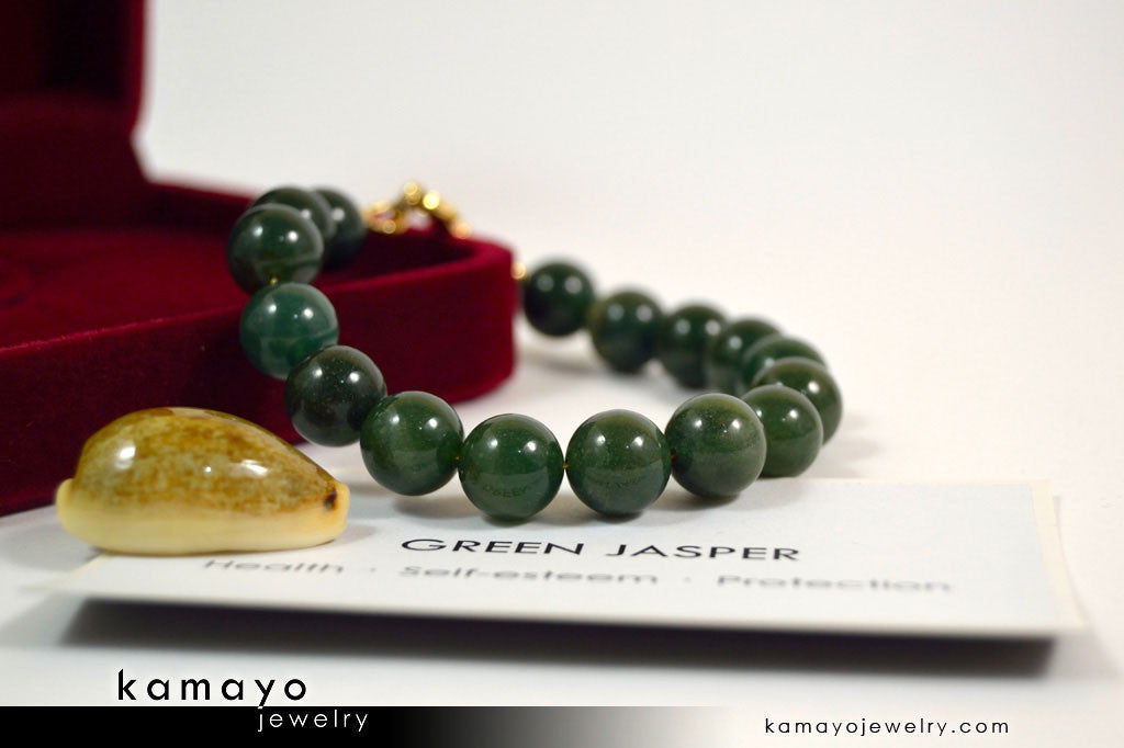 GREEN JASPER BRACELET - Round Green Jasper Beads