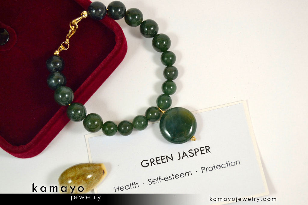 GREEN JASPER BRACELET - Coin Green Jasper Pendant