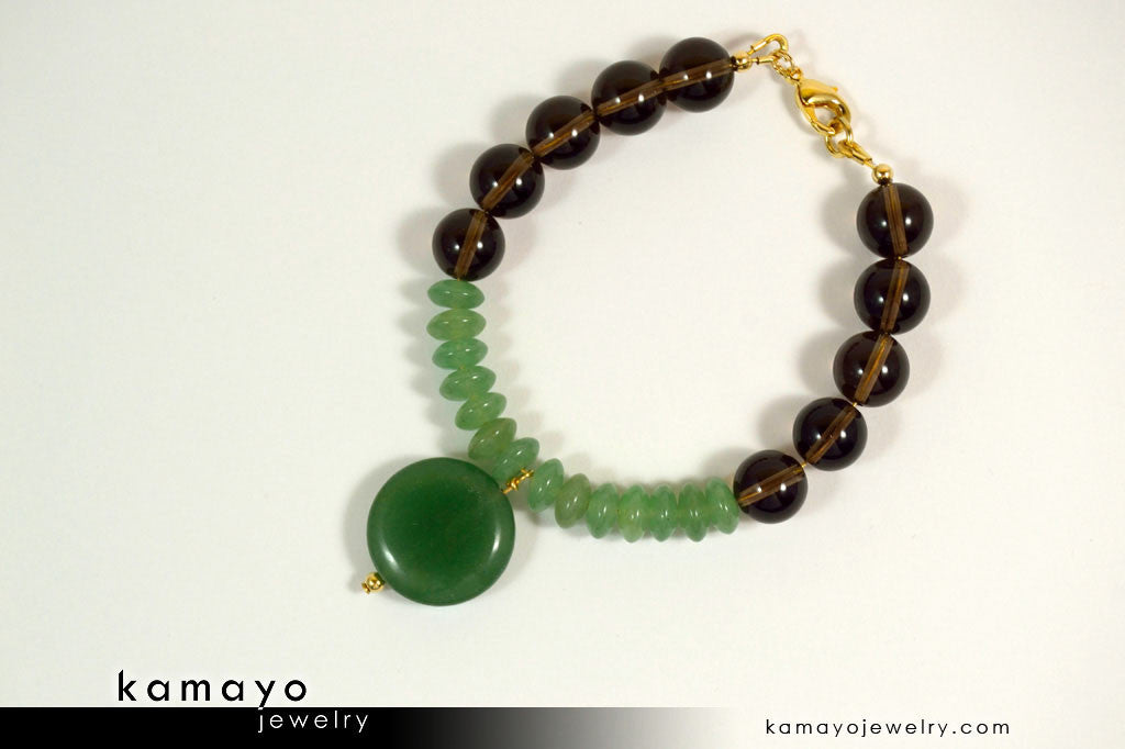 LIBRA BRACELET - Green Aventurine Pendant and Smoky Quartz Beads