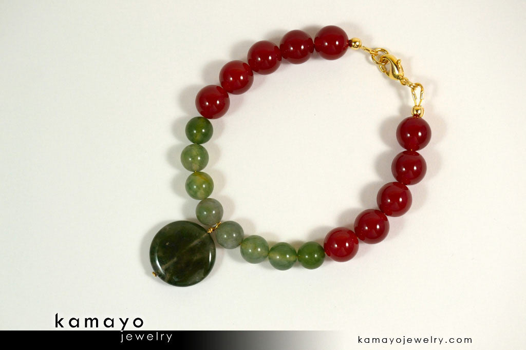 VIRGO BRACELET - Moss Agate Pendant and Sard Beads