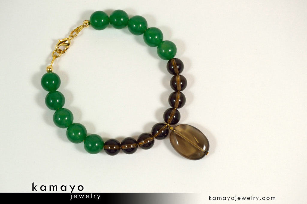 LIBRA BRACELET - Smoky Quartz Pendant and Green Aventurine Beads