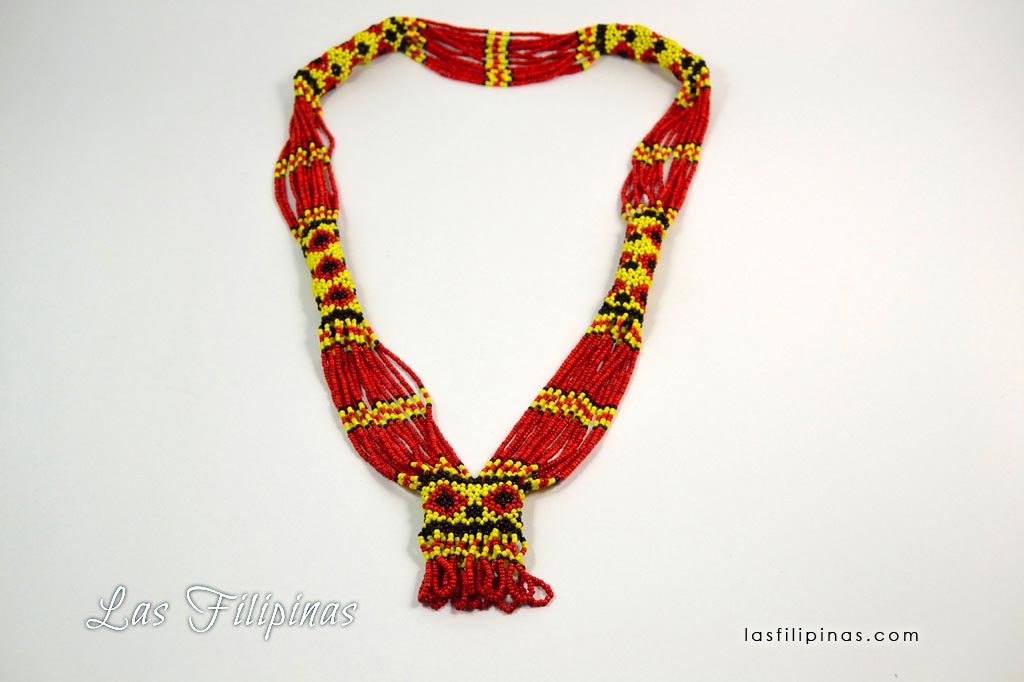 Tribal Statement Necklace - Red Ethnic Mandaya Beaded Jewelry