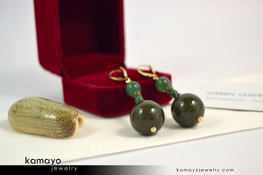 GREEN JASPER EARRINGS - Beaded Dangle Ear Rings for Women