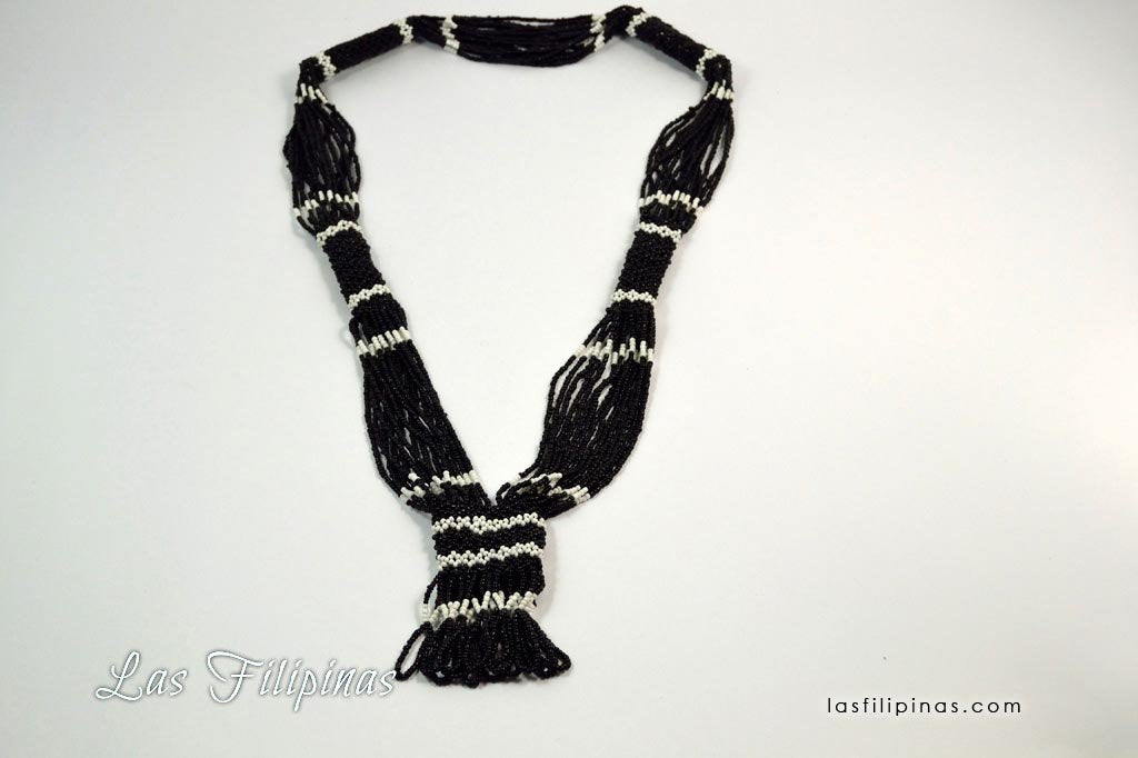 Tribal Statement Necklace - Black Ethnic Mandaya Beaded Jewelry