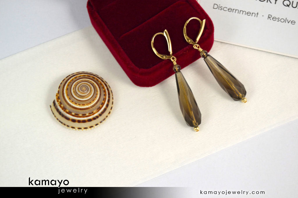 SMOKY QUARTZ EARRINGS - Long Drop Ear Rings for Women