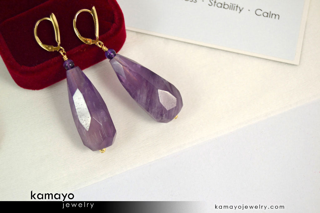 AMETHYST EARRINGS - Large Drop Ear Rings for Women