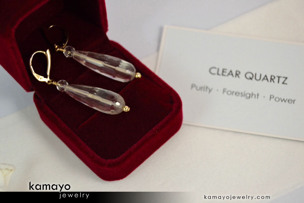 CLEAR QUARTZ EARRINGS - Long Drop Ear Rings for Women
