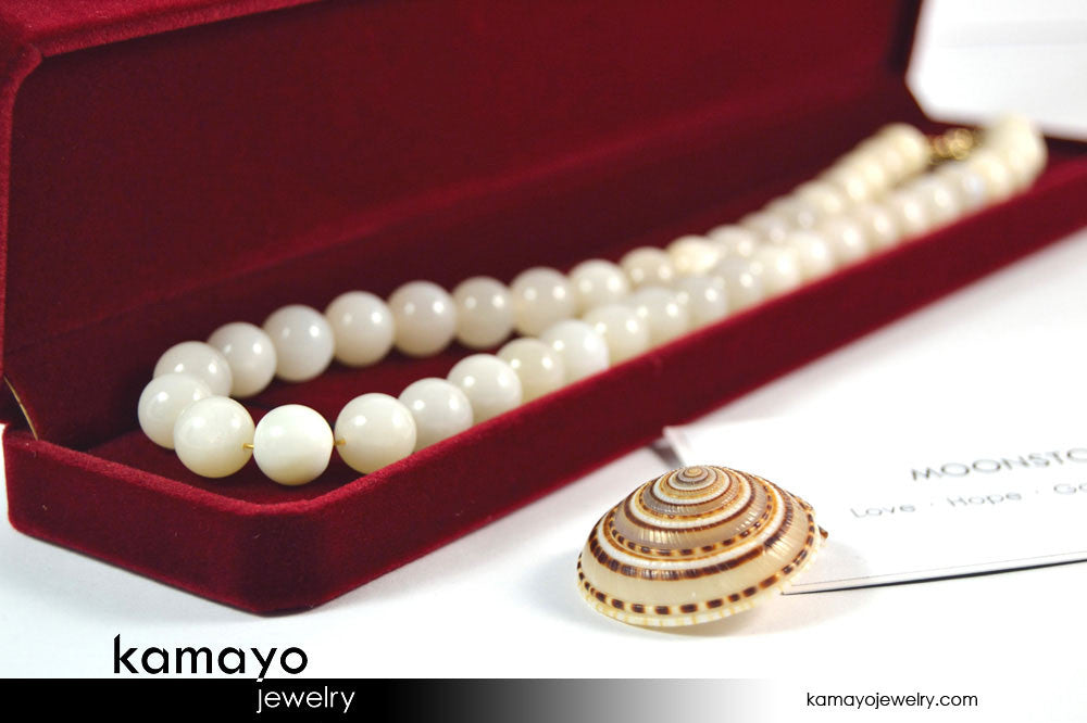 WHITE MOONSTONE NECKLACE - Round Real Moonstone Beads