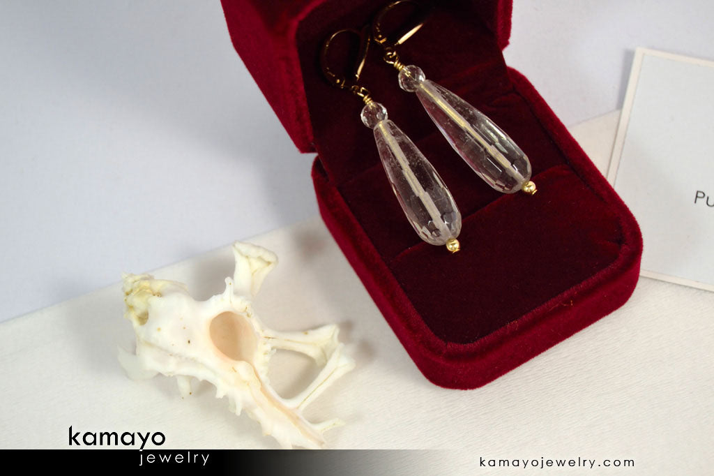 CLEAR QUARTZ EARRINGS - Long Drop Ear Rings for Women
