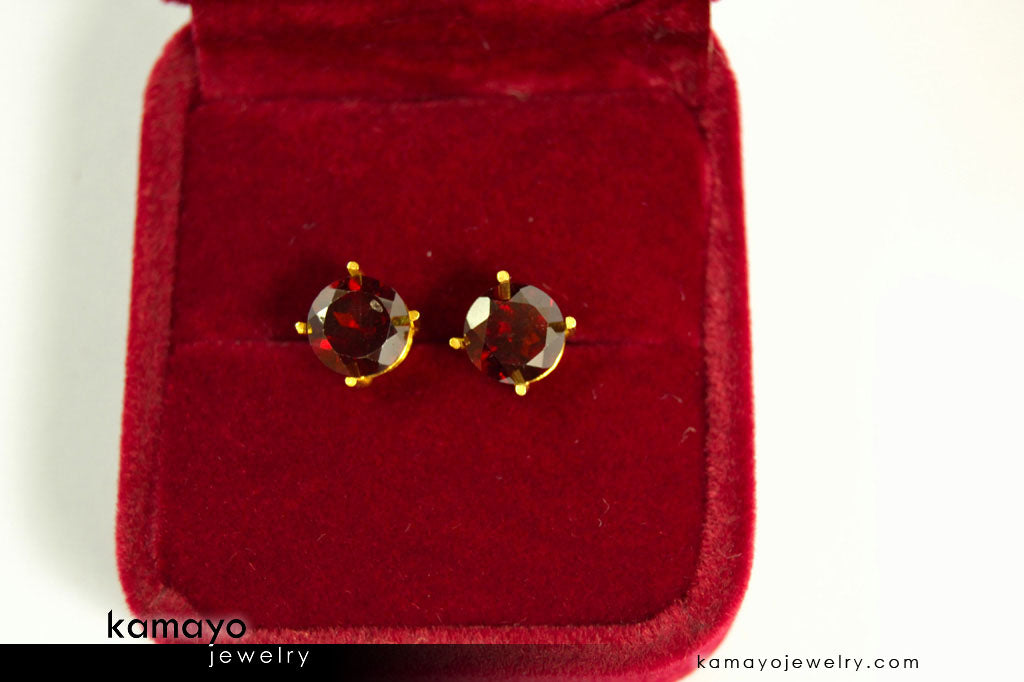 GARNET EARRINGS - 8mm Red Garnet Stud Ear Tops