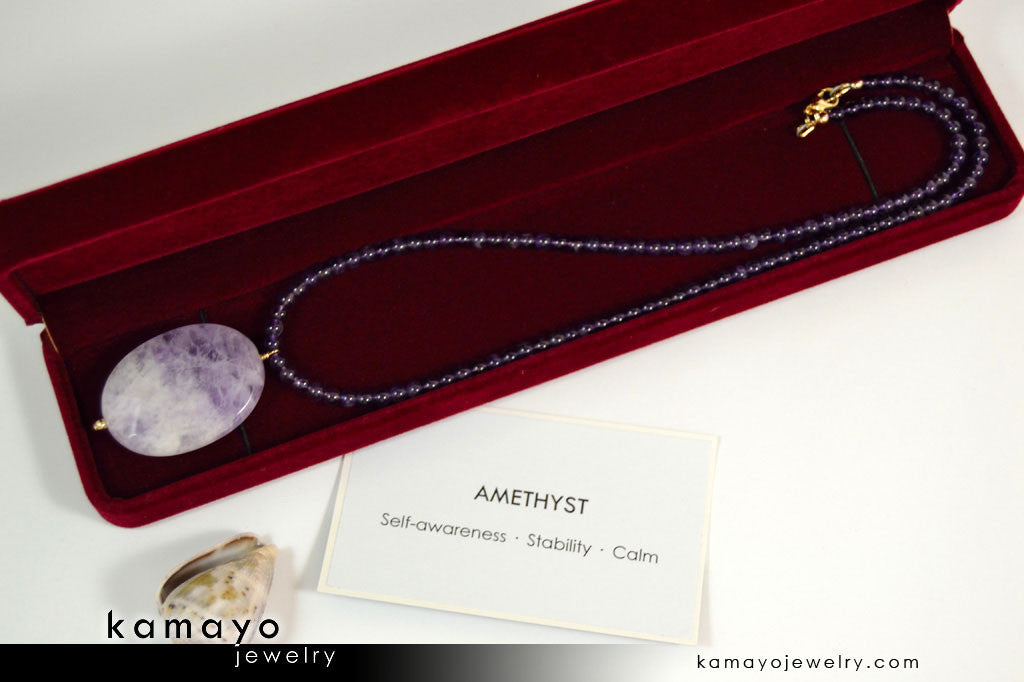 LAVENDER AMETHYST NECKLACE - Large Faceted Oval Pendant and Round Beads