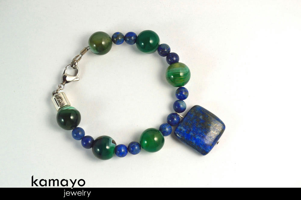 LIBRA BRACELET - Lapis Lazuli Pendant and Green Agate Beads