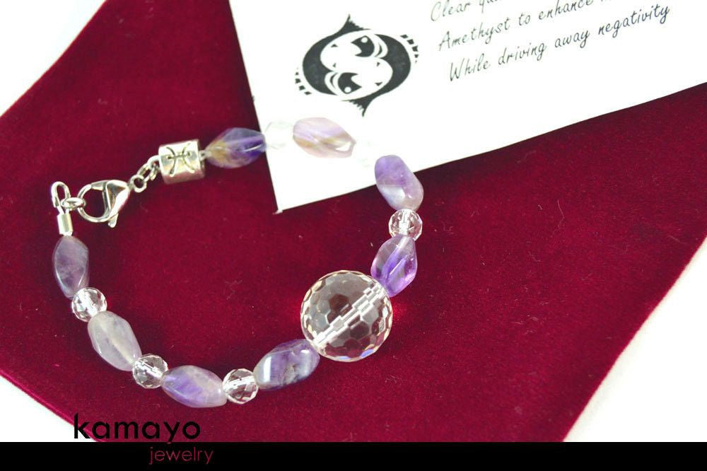 PISCES BRACELET - Clear Quartz and Amethyst Beads