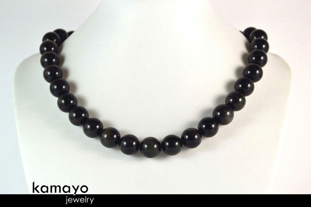 BLACK OBSIDIAN NECKLACE - Big Round Beads