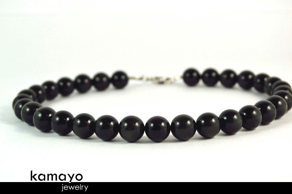 BLACK OBSIDIAN NECKLACE - Big Round Beads