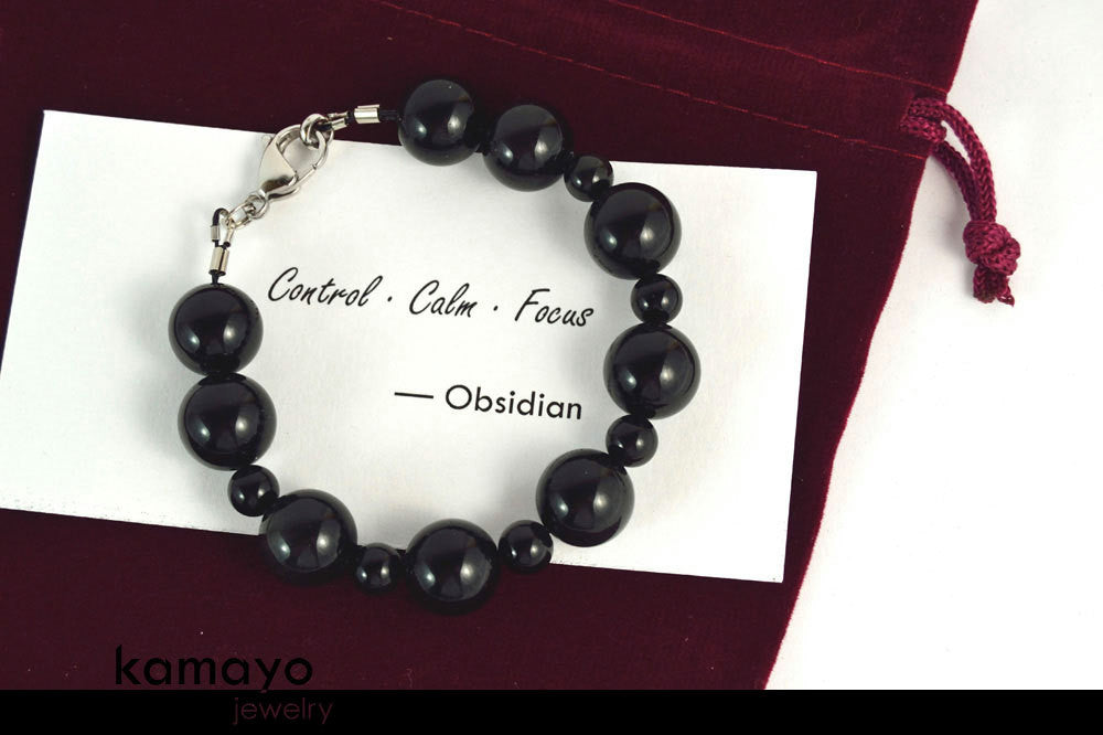 BLACK OBSIDIAN BRACELET - Big Round Beads