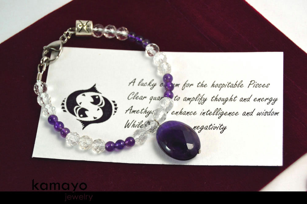 PISCES JEWELRY SET - Necklace and Bracelet with Amethyst Pendants