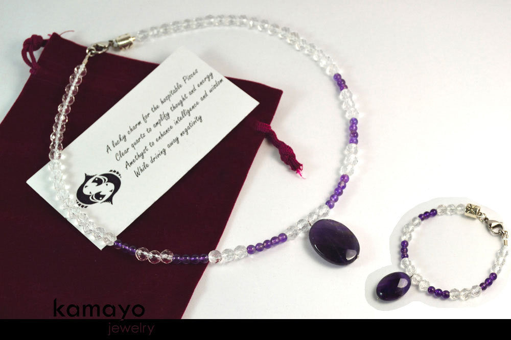 PISCES JEWELRY SET - Necklace and Bracelet with Amethyst Pendants