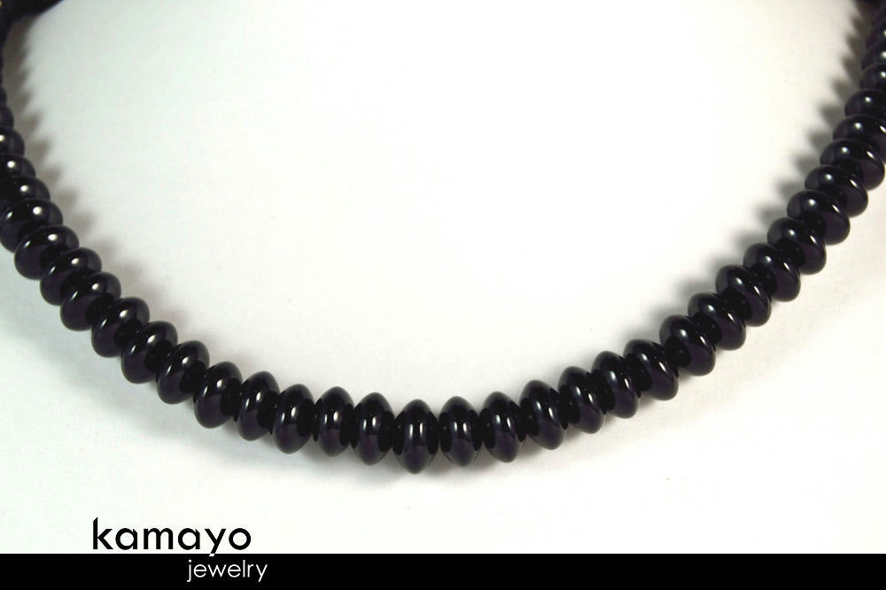 BLACK ONYX NECKLACE - Roundel Beads - Men's Choker or Princess Necklace for Women