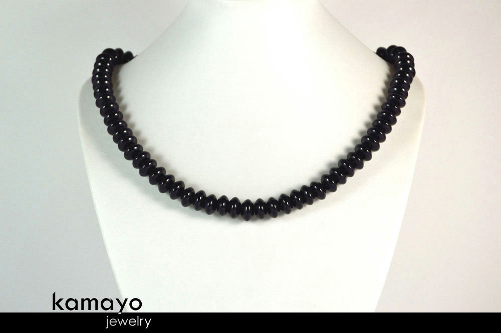 BLACK ONYX NECKLACE - Roundel Beads - Men's Choker or Princess Necklace for Women