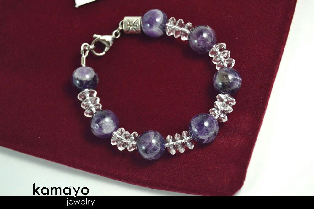 PISCES BRACELET - Chevron Amethyst Beads and Clear Quartz