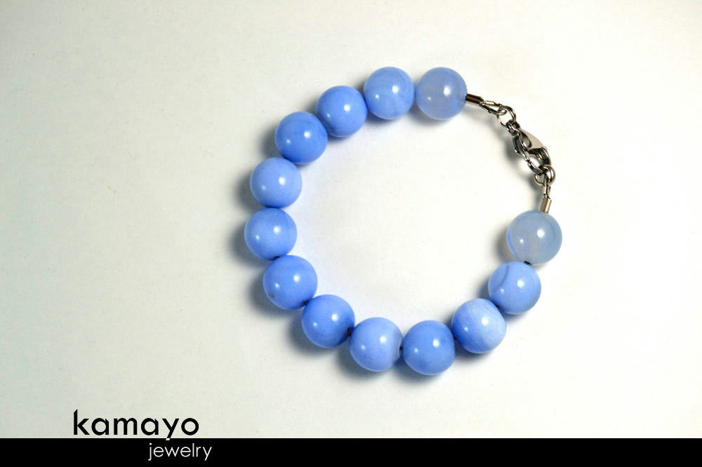 BLUE CHALCEDONY BRACELET - Large Round Beads