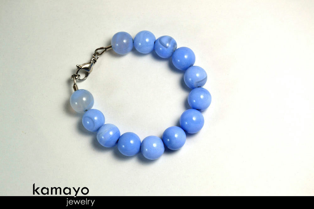 BLUE CHALCEDONY BRACELET - Large Round Beads