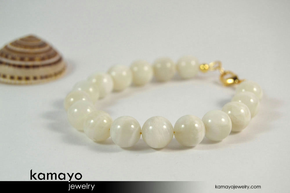 WHITE MOONSTONE BRACELET - Round Real Moonstone Beads