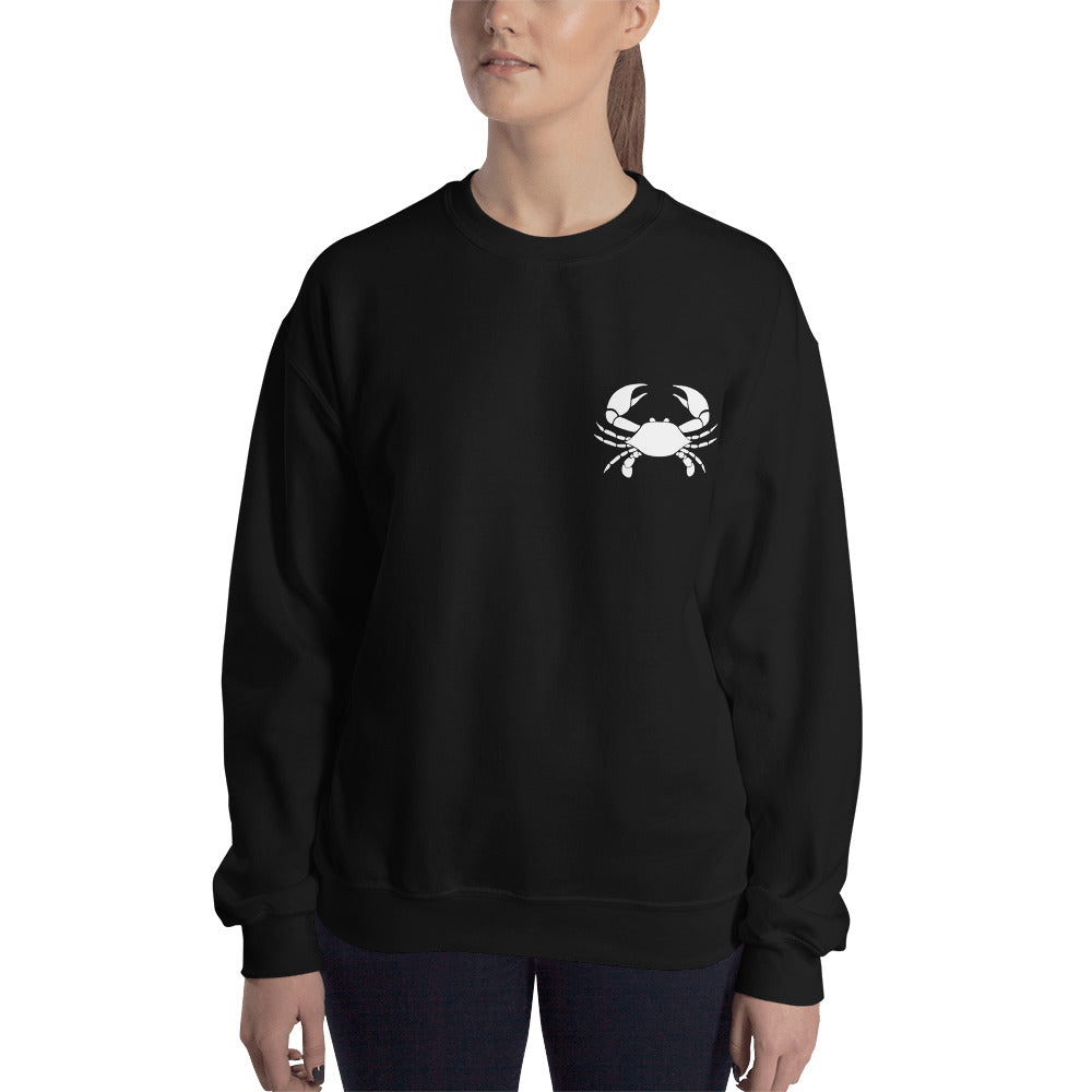 Cancer Sweatshirt For Women - Zodiac Symbol Print On Front And Crab Outline On Back