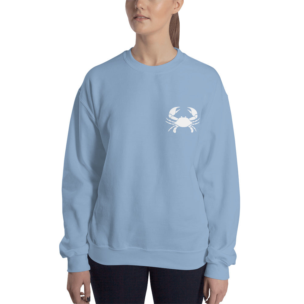 Cancer Sweatshirt For Women - Zodiac Symbol Print On Front And White Crab On Back