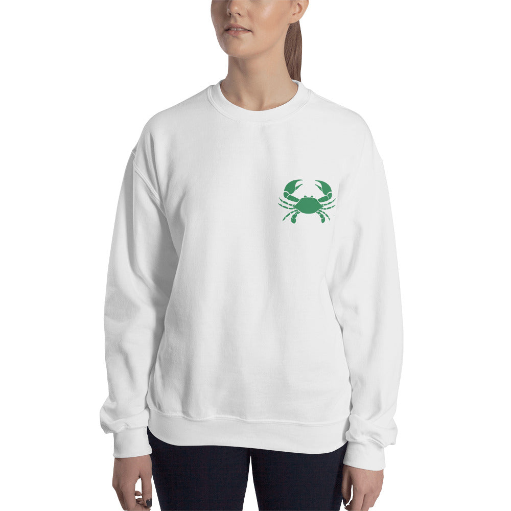 Cancer Sweatshirt For Women - Zodiac Symbol Print On Front And Green Crab On Back