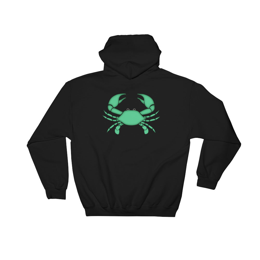 Cancer Hoodie - Zodiac Symbol Print On Front And Green Crab On Back