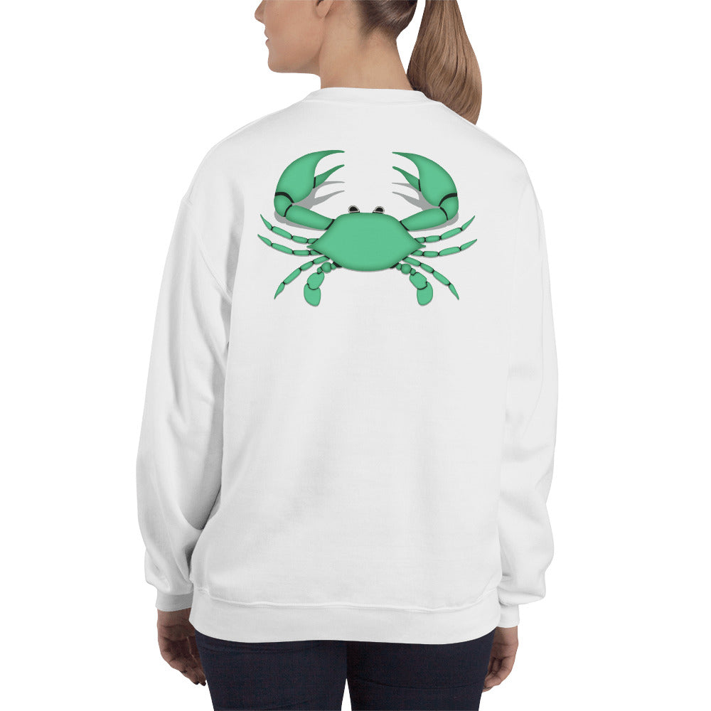 Cancer Sweatshirt For Women - Zodiac Symbol Print On Front And Green Crab On Back