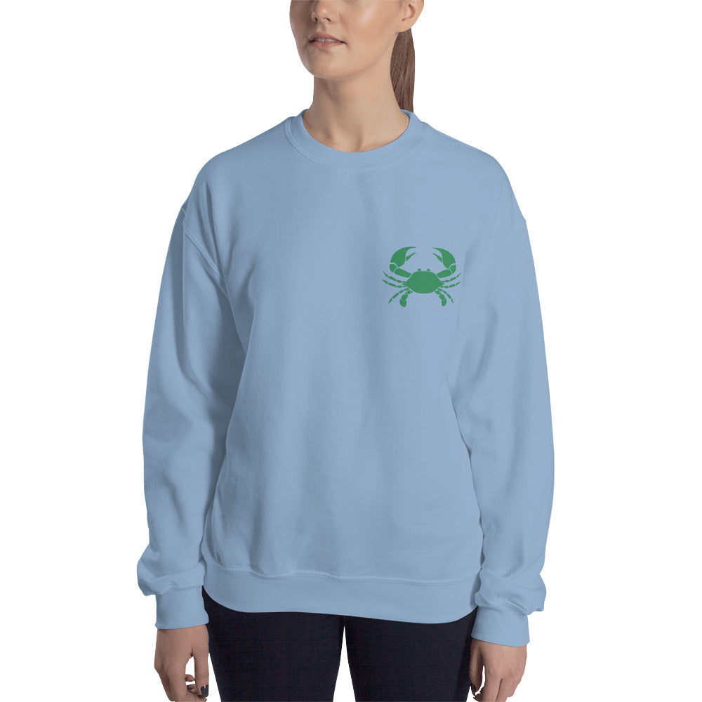 Cancer Sweatshirt For Women - Zodiac Symbol Print On Front And Green Crab On Back