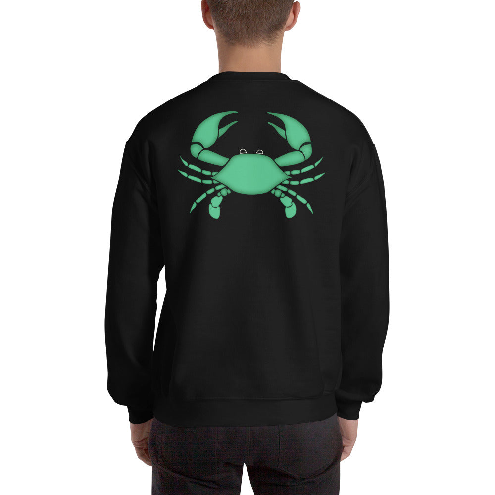 Cancer Sweatshirt For Men - Zodiac Symbol Print On Front And Green Crab On Back