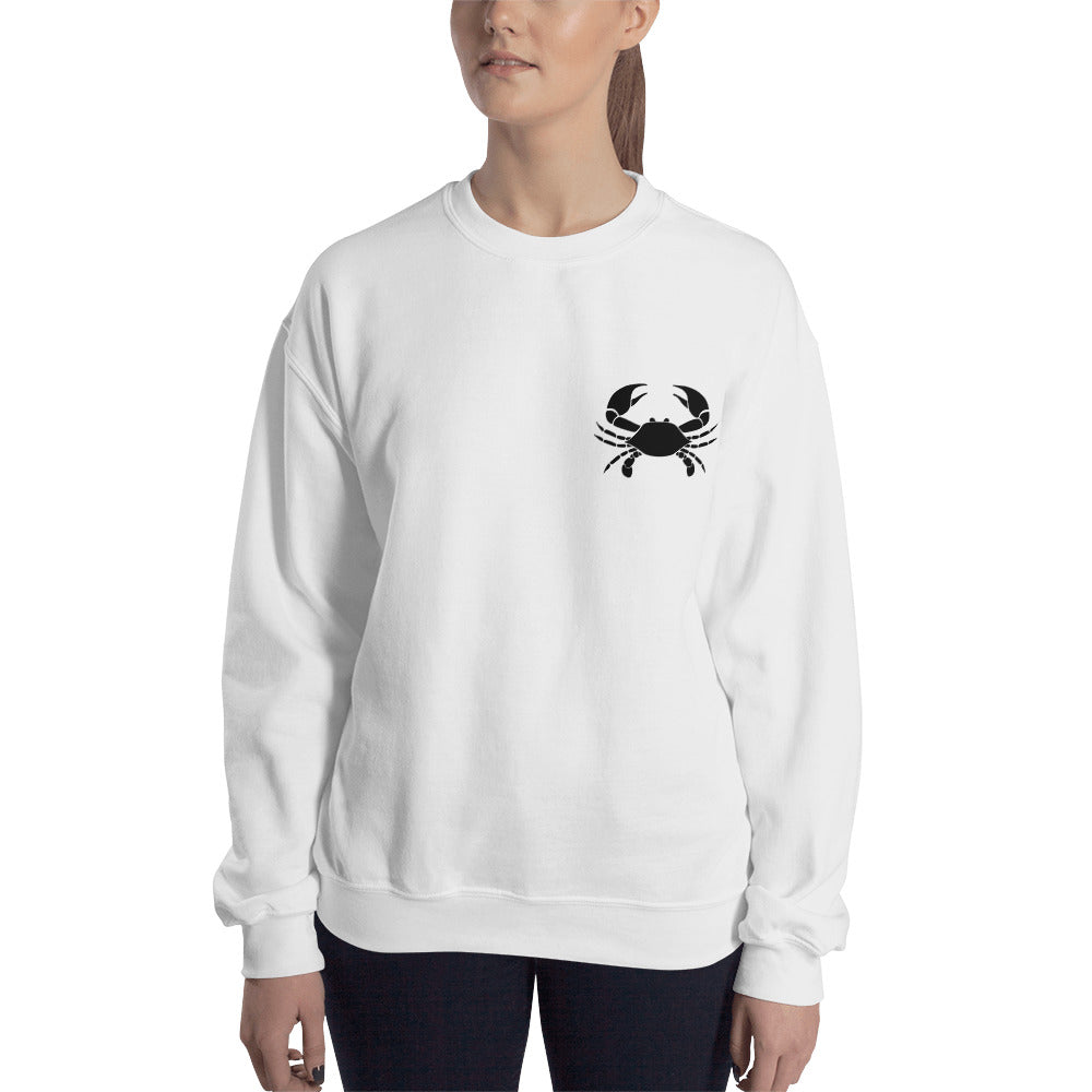 Cancer Sweatshirt For Women - Zodiac Symbol Print On Front And Crab Outline On Back